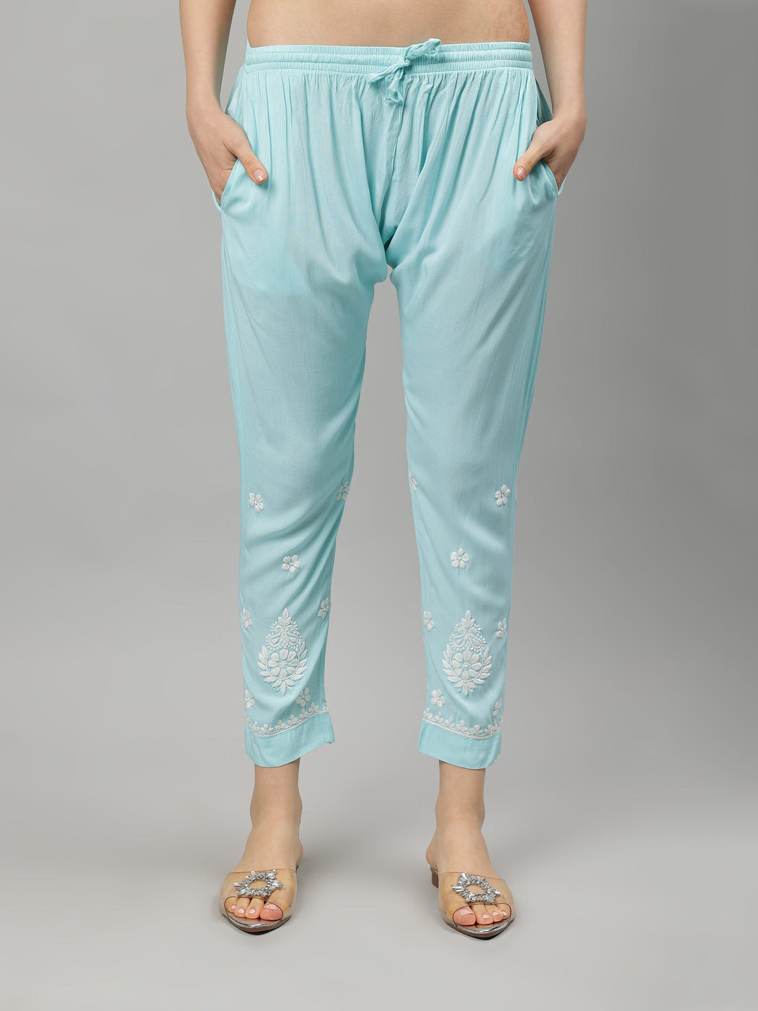 Sea-Green-Rayon-Lucknowi-Chikankari-Kurta-with-Pant-Set