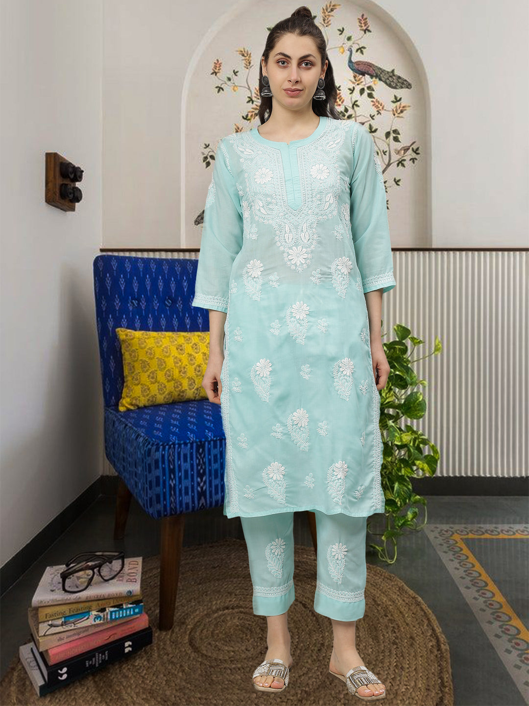 Sea-Green-Terivoil-Cotton-Lucknowi-Chikankari-Kurta-Set