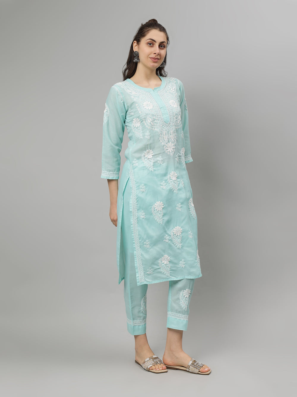 Sea-Green-Terivoil-Cotton-Lucknowi-Chikankari-Kurta-Set