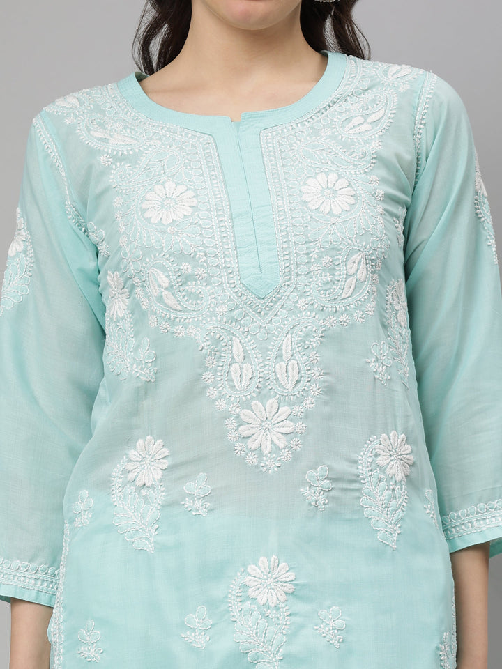 Sea-Green-Terivoil-Cotton-Lucknowi-Chikankari-Kurta-Set