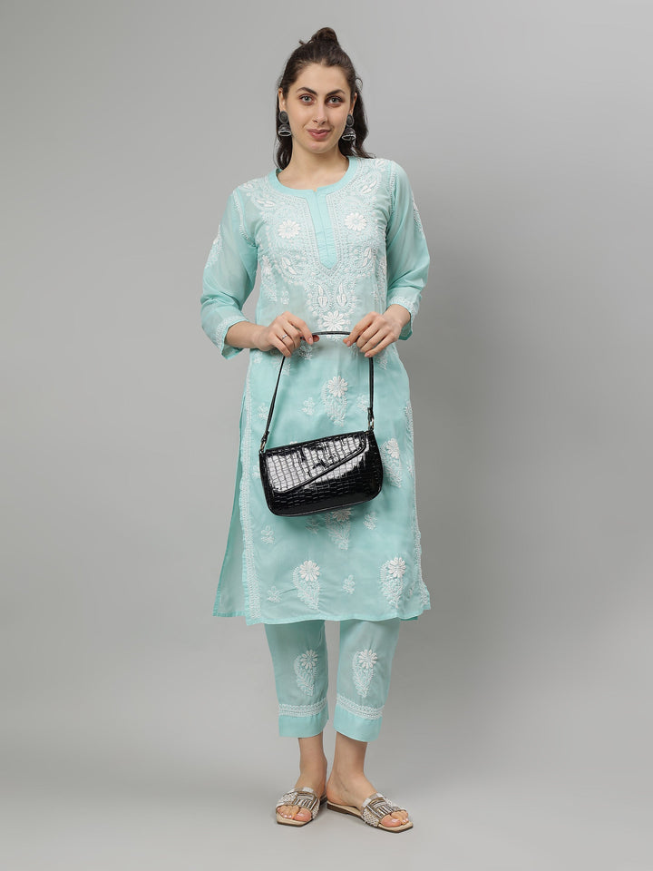 Sea-Green-Terivoil-Cotton-Lucknowi-Chikankari-Kurta-Set