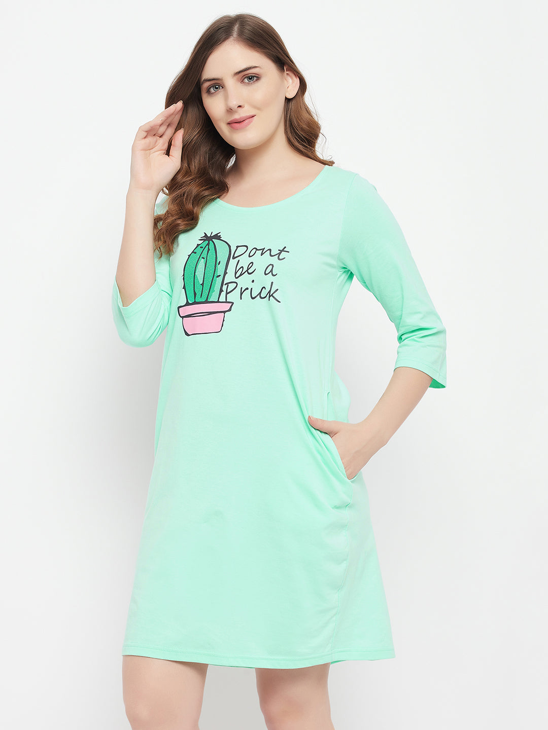 Seafoam-Green-Cotton-Cactus-Print-Short-Night-Dress