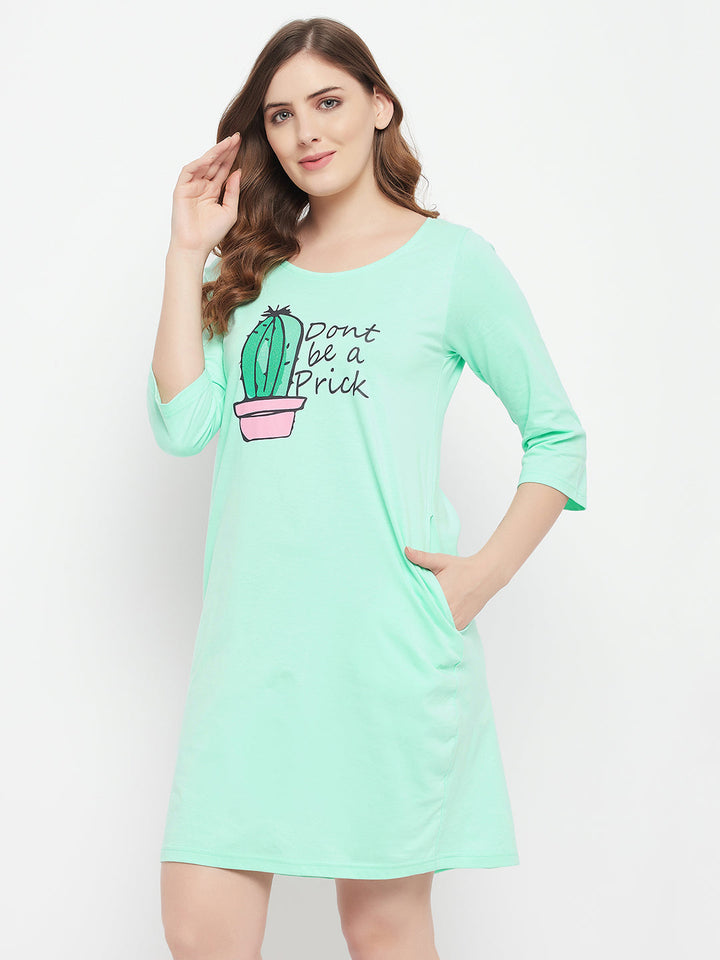 Seafoam-Green-Cotton-Cactus-Print-Short-Night-Dress