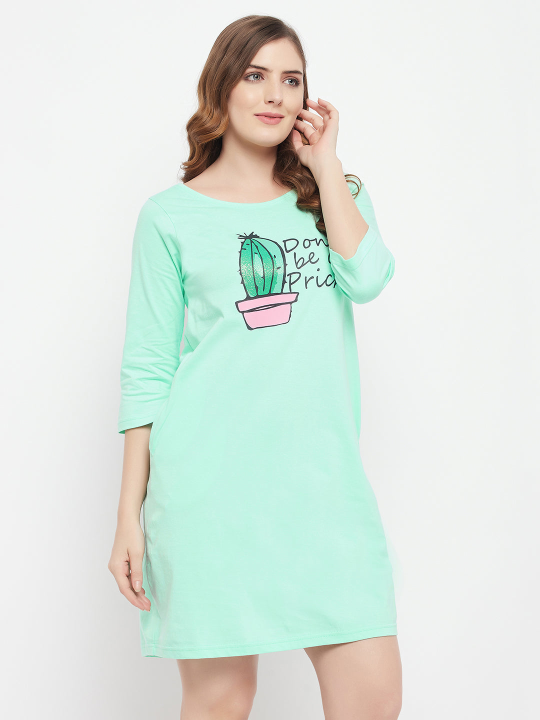 Seafoam-Green-Cotton-Cactus-Print-Short-Night-Dress