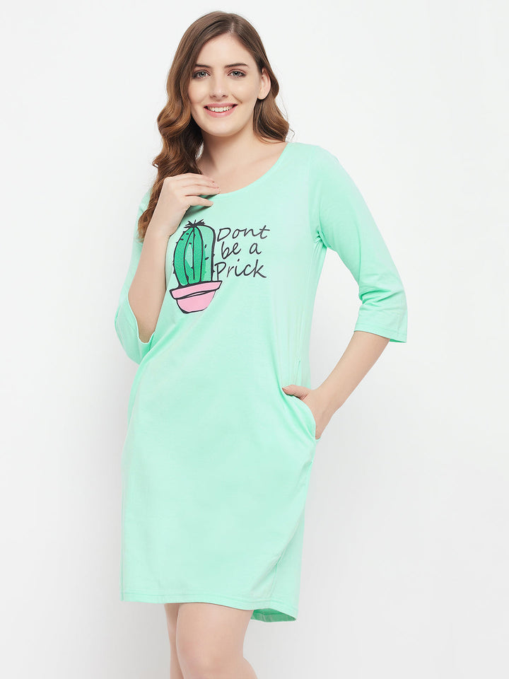 Seafoam-Green-Cotton-Cactus-Print-Short-Night-Dress