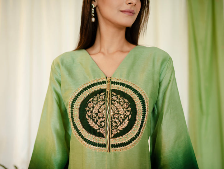 Shaded-Green-Silk-Ombre-2-Piece-Kurta-Set