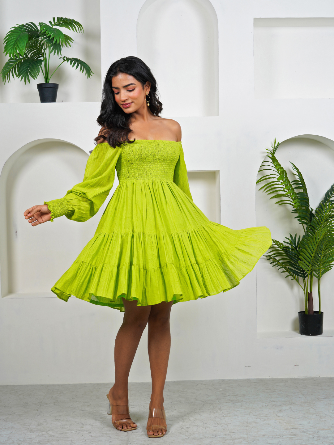 Sheen-Green-Cotton-Sqaure-Neck-Mini-Dress