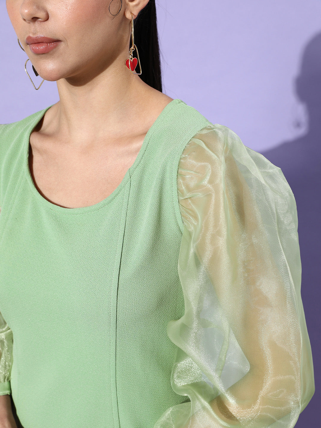 Sheer-Green-Organza-&-Polyester-Sleeve-Bodycon-Dress