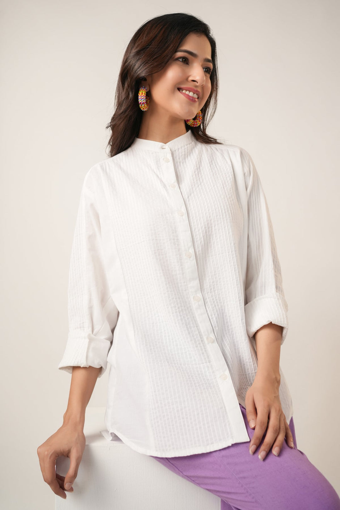 Shifi-White-Cotton-Cambric-Pintucks-Shirt