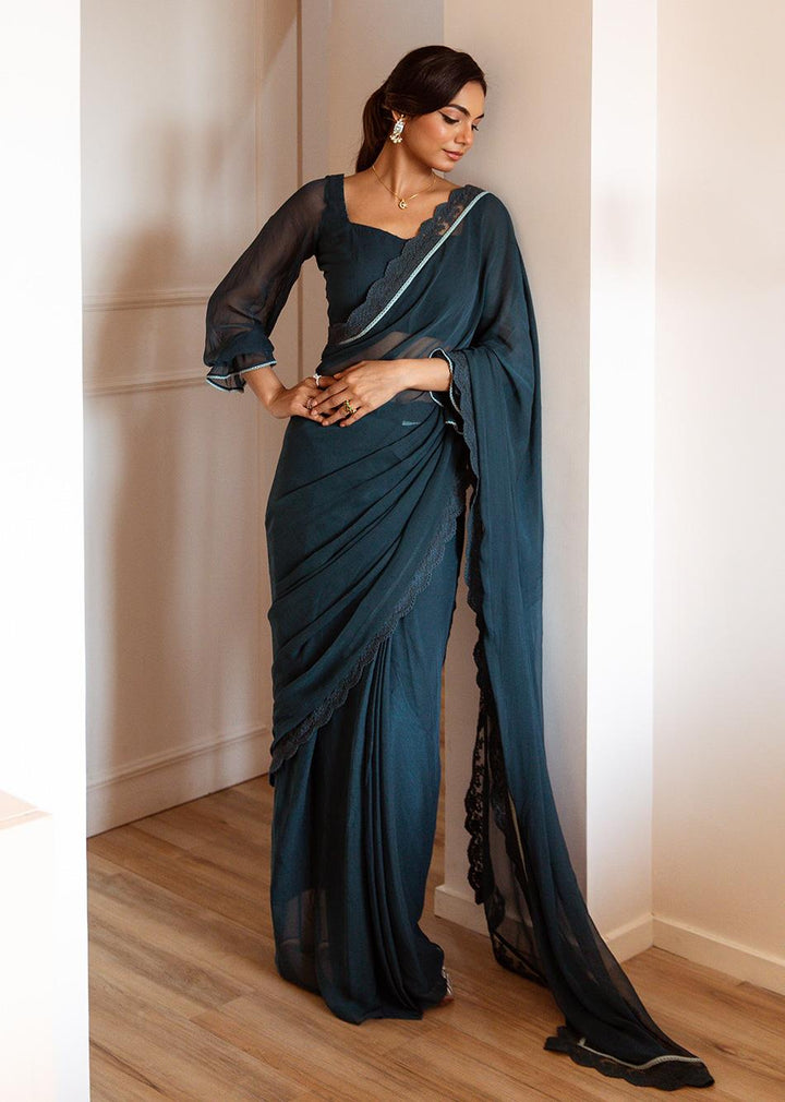 Sitara-Teal-Blue-Chiffon-Pre-Draped-Saree