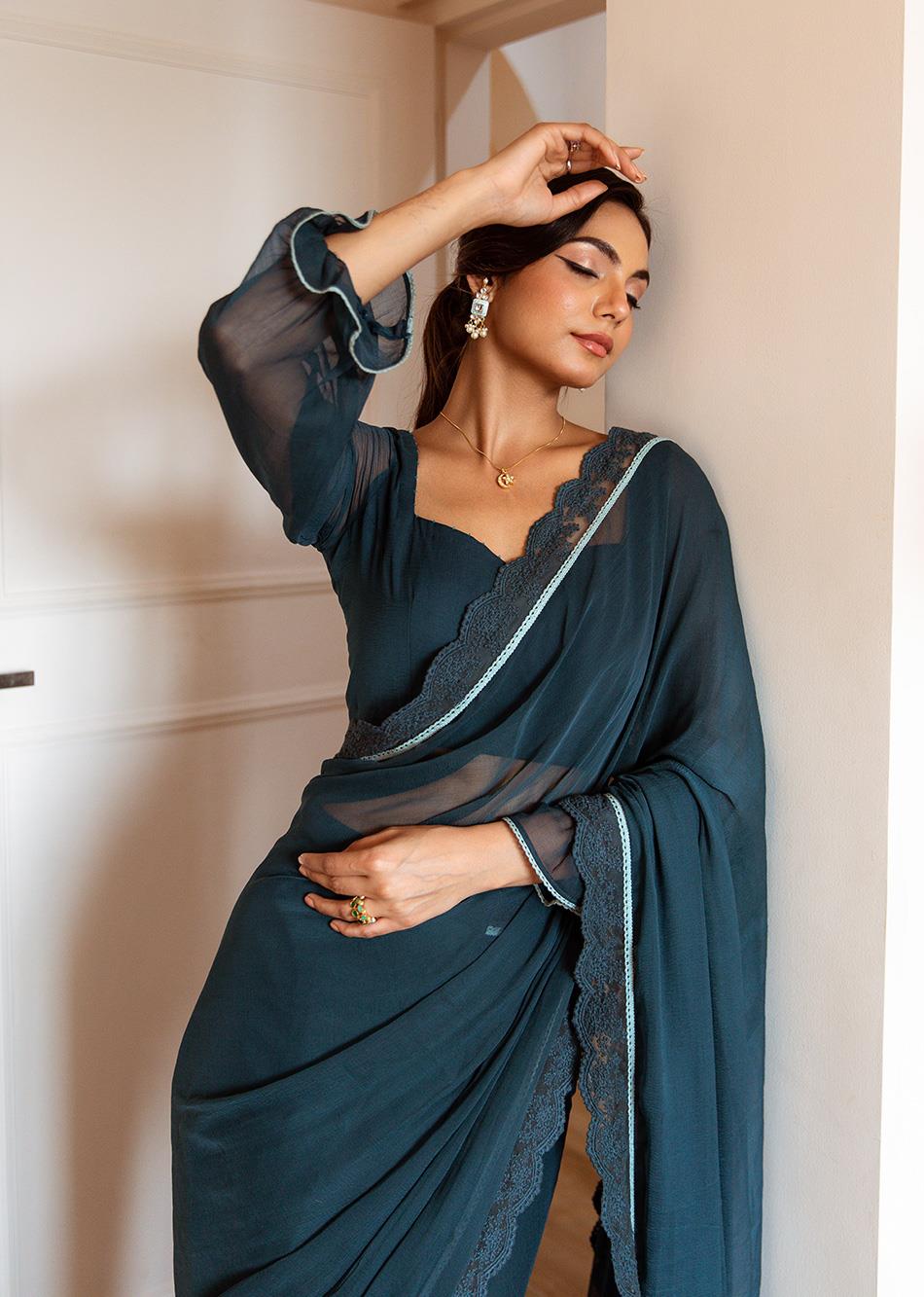 Sitara-Teal-Blue-Chiffon-Pre-Draped-Saree