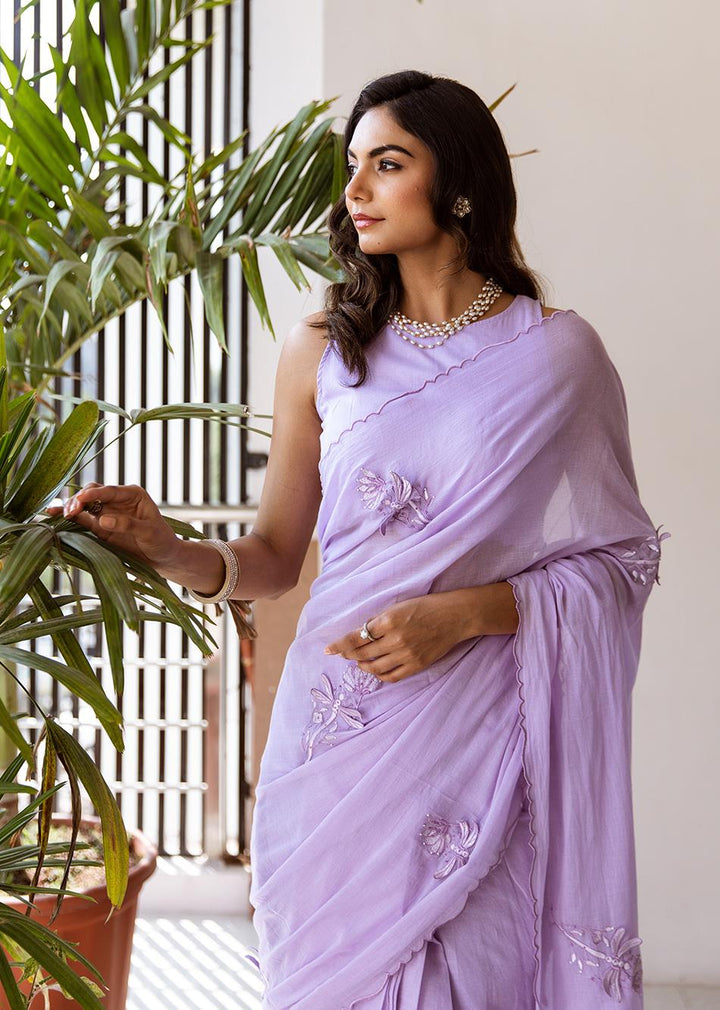 Siya-Lavender-Embossed-Embroidered-Pre-Draped-Saree