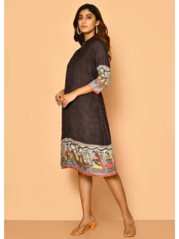 Siya Black Handloom Cotton Silk Dress