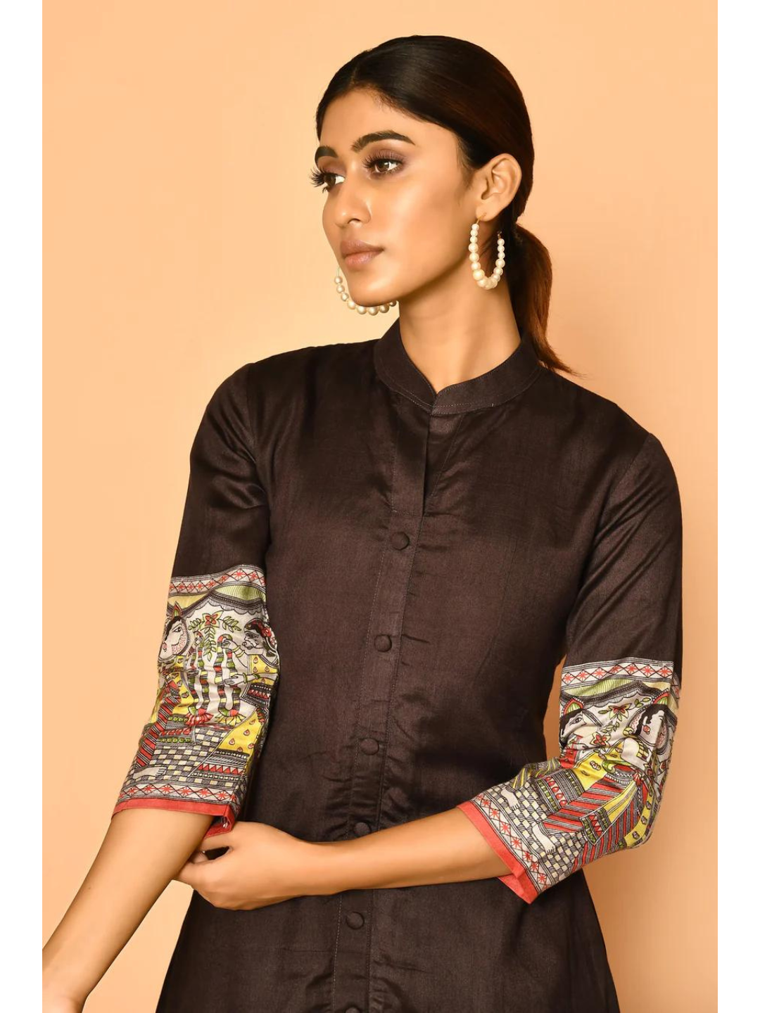 Siya Black Handloom Madhubani Cotton Silk Kurta Set