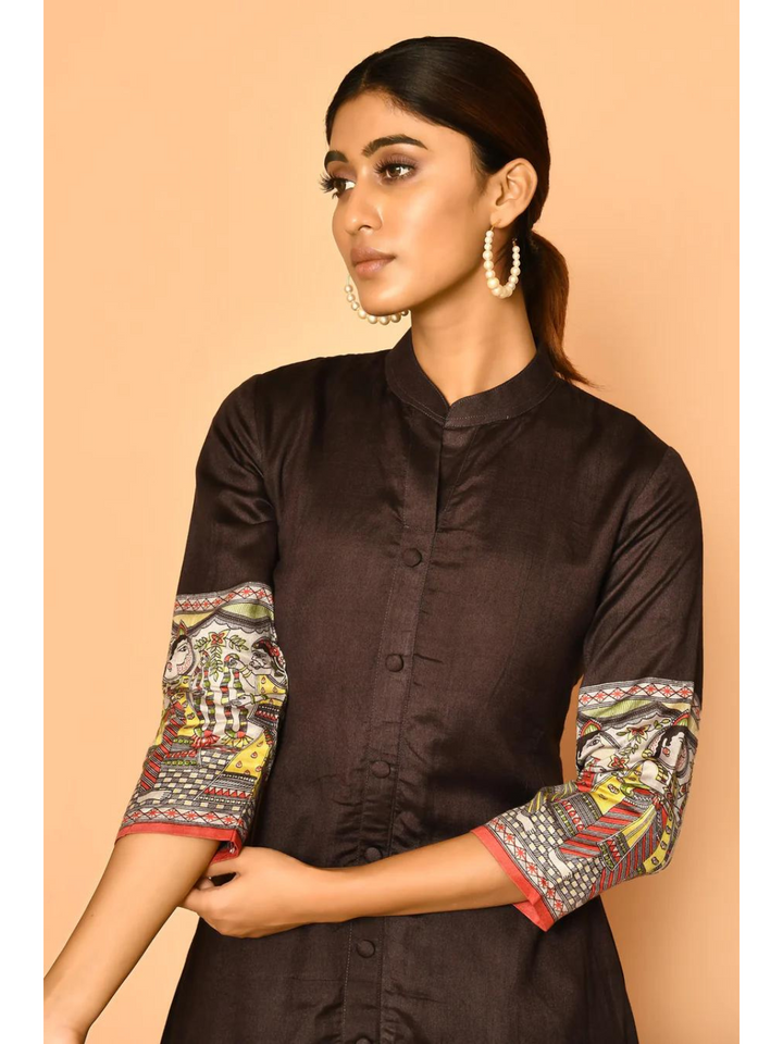 Siya Black Handloom Madhubani Cotton Silk Kurta Set