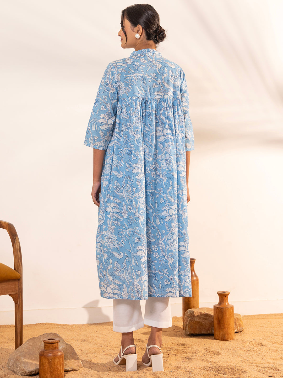 Sky-Blue-Cotton-A-Line-Maternity-Kurta