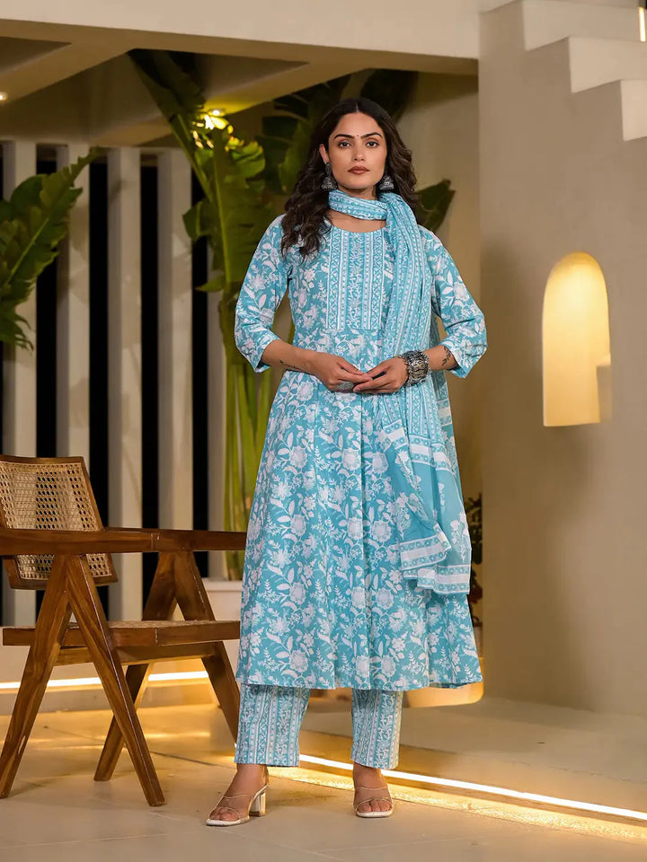 Sky-Blue-Cotton-Floral-Printed-Sequins-Work-Anarkali-Set