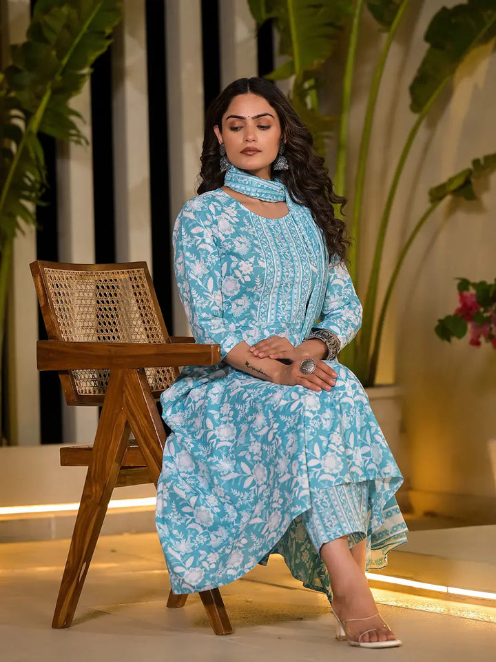 Sky-Blue-Cotton-Floral-Printed-Sequins-Work-Anarkali-Set