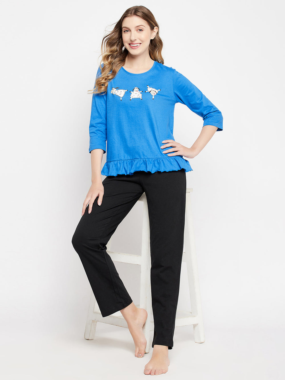 Sky-Blue-Cotton-Graphic-Print-Top-&-Chic-Basic-Pyjama