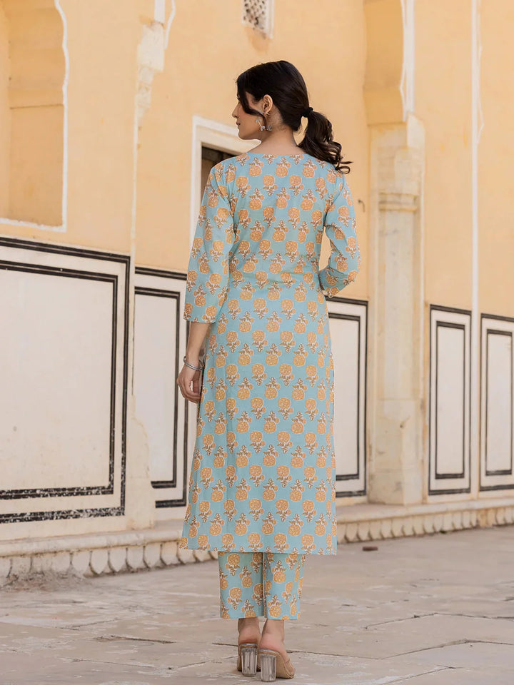 Sky-Blue-Floral-Print-Sequins-Work-Straight-3-Piece-Kurta-Set