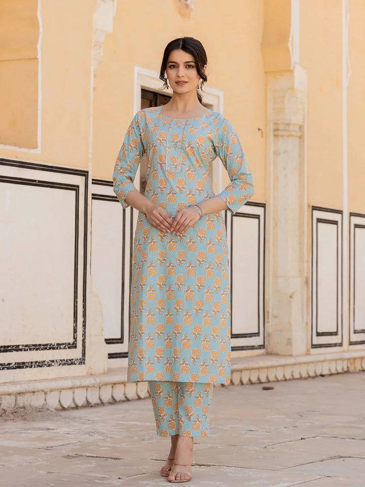 Sky-Blue-Floral-Print-Sequins-Work-Straight-3-Piece-Kurta-Set