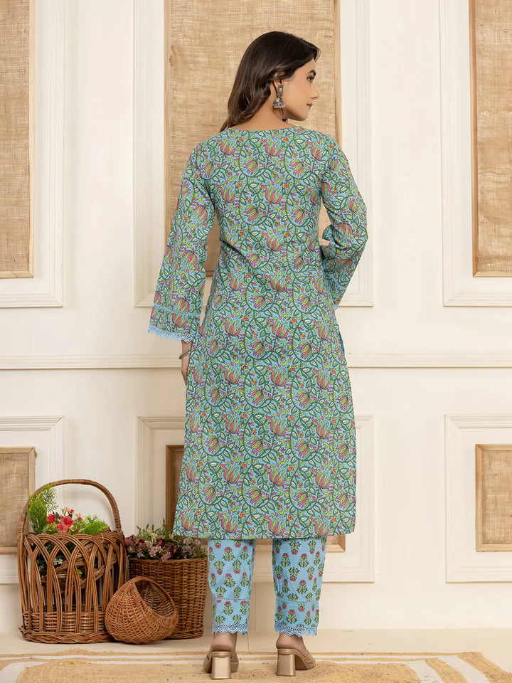 Sky-Blue-Cotton-Leaf-Print-Pakistani-Style-3-Piece-Kurta-Set