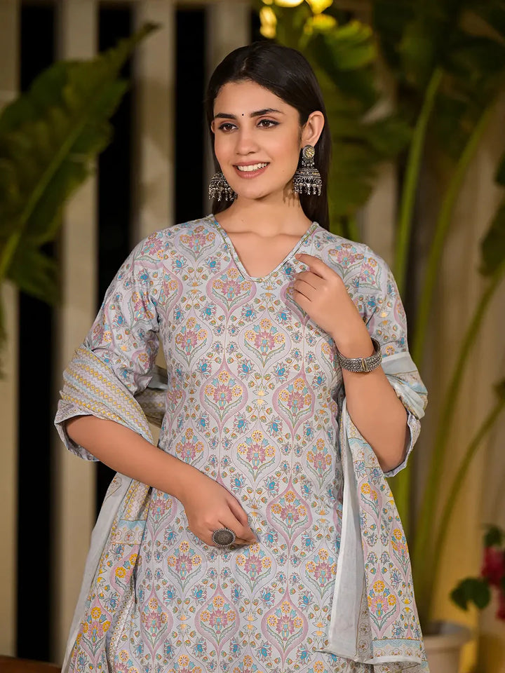 Sky-Blue-Pure-Cotton-Floral-Print-Straight-3-Piece-Kurta-Set