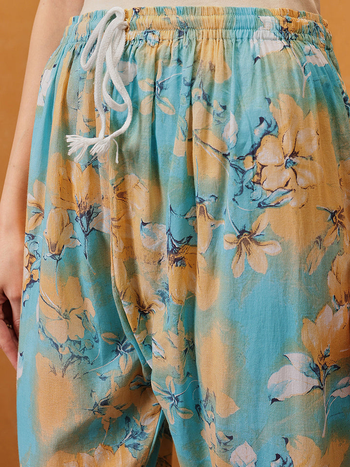 Sky-Blue-Cotton-Lucknowi-Chikankari-Printed-Kurta-Set