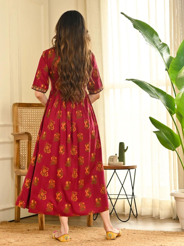 Slash-Maroon-V-Neck-Gathered-Dress