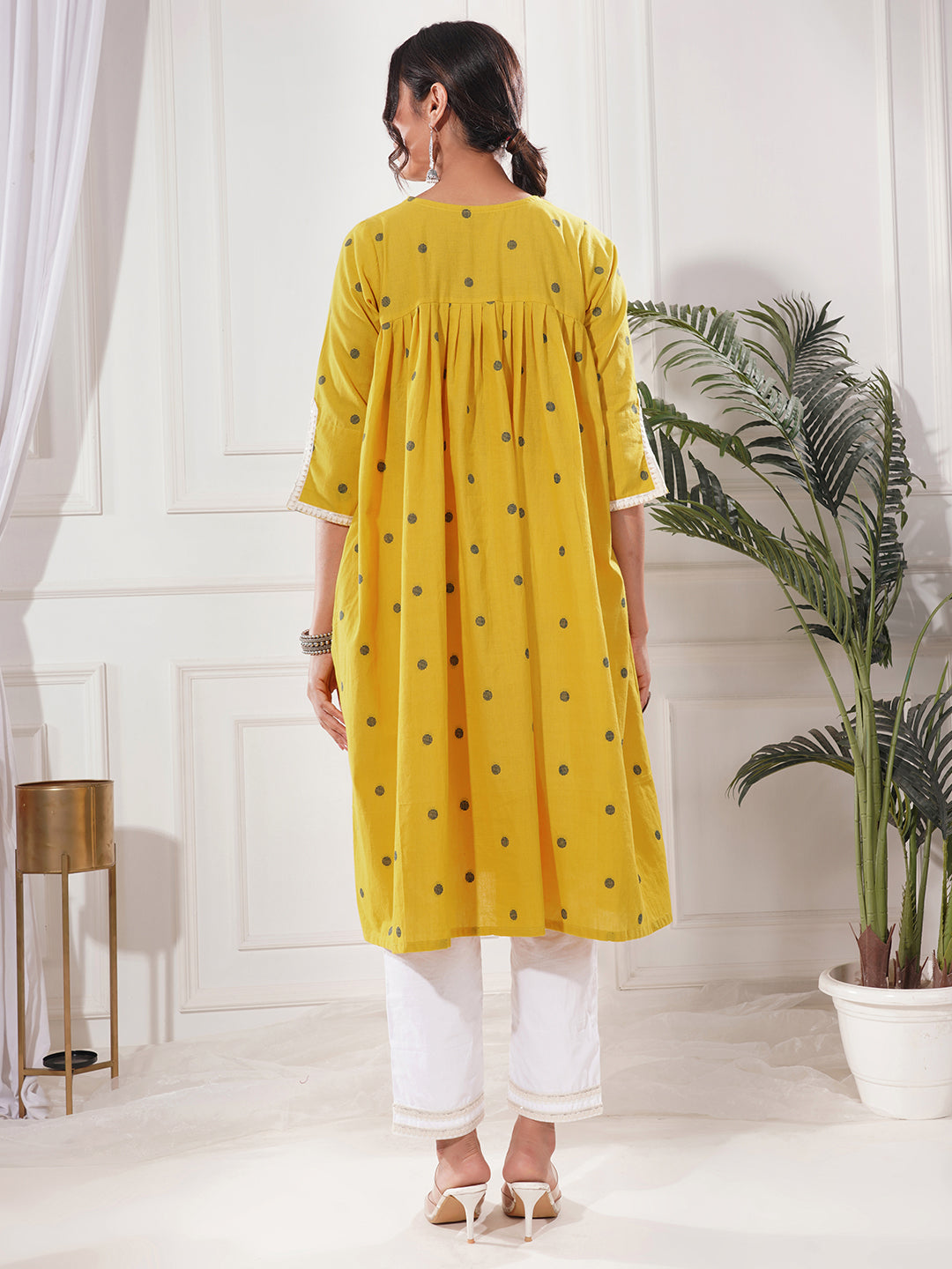 Sohini Yellow Cotton A Line Kurta Only