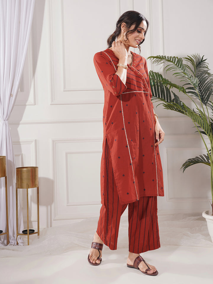 Sonea Red Gold Cotton Kurta Only