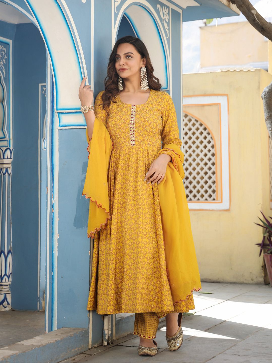 Soraya-Mustard-Printed-Anarkali-Set-&-Dupatta