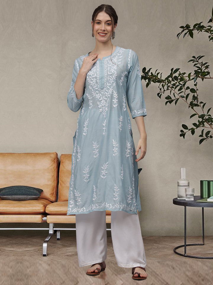 Stone-Blue-Chanderi-Embroidered-Chikankari-Kurti