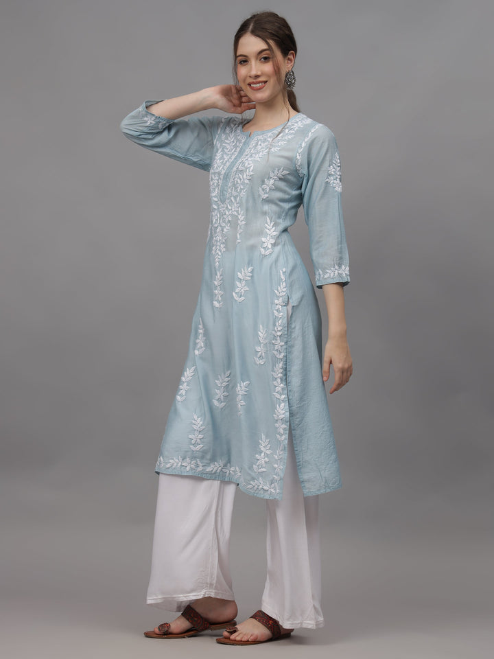 Stone-Blue-Chanderi-Embroidered-Chikankari-Kurti