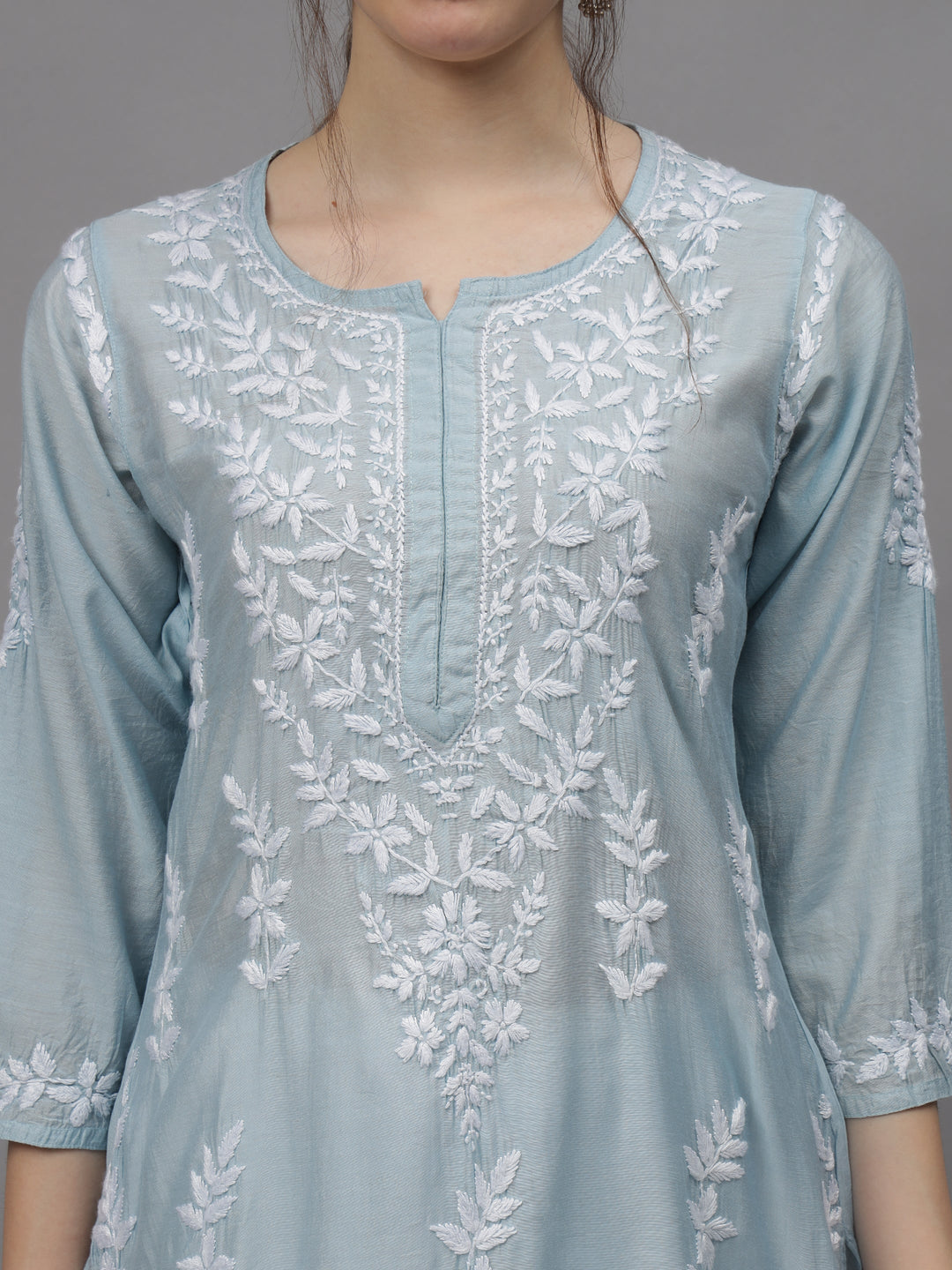 Stone-Blue-Chanderi-Embroidered-Chikankari-Kurti