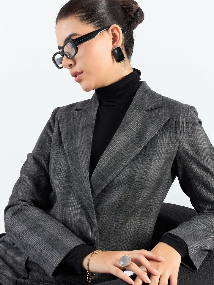 Stylish-Grey-Poly-Viscose-Checkered-Warm-Crop-Blazer-&-Trouser