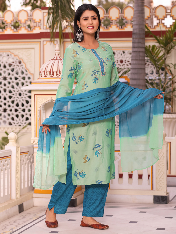 Suhana Mint Green & Blue Modal Kurta Suit Set