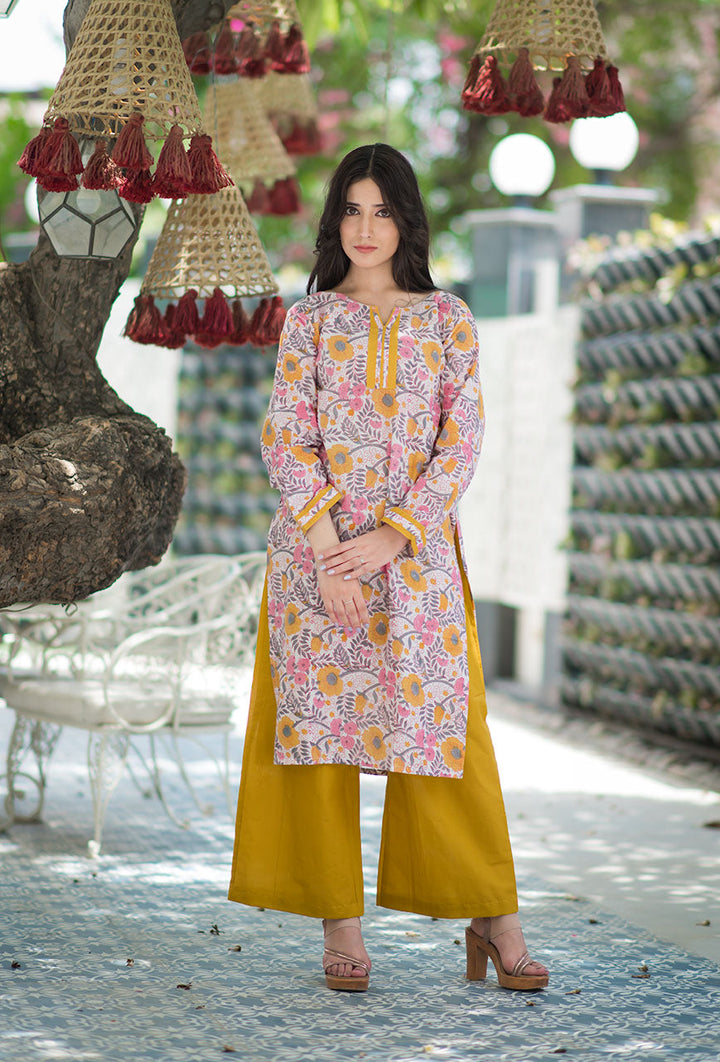 Sunflower-White-Cotton-Hand-Block-Print-Kurta