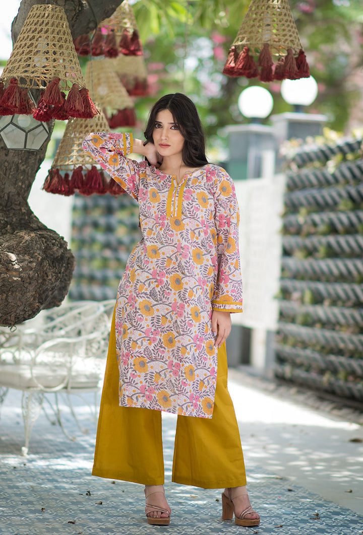 Sunflower-White-Cotton-Hand-Block-Print-Kurta