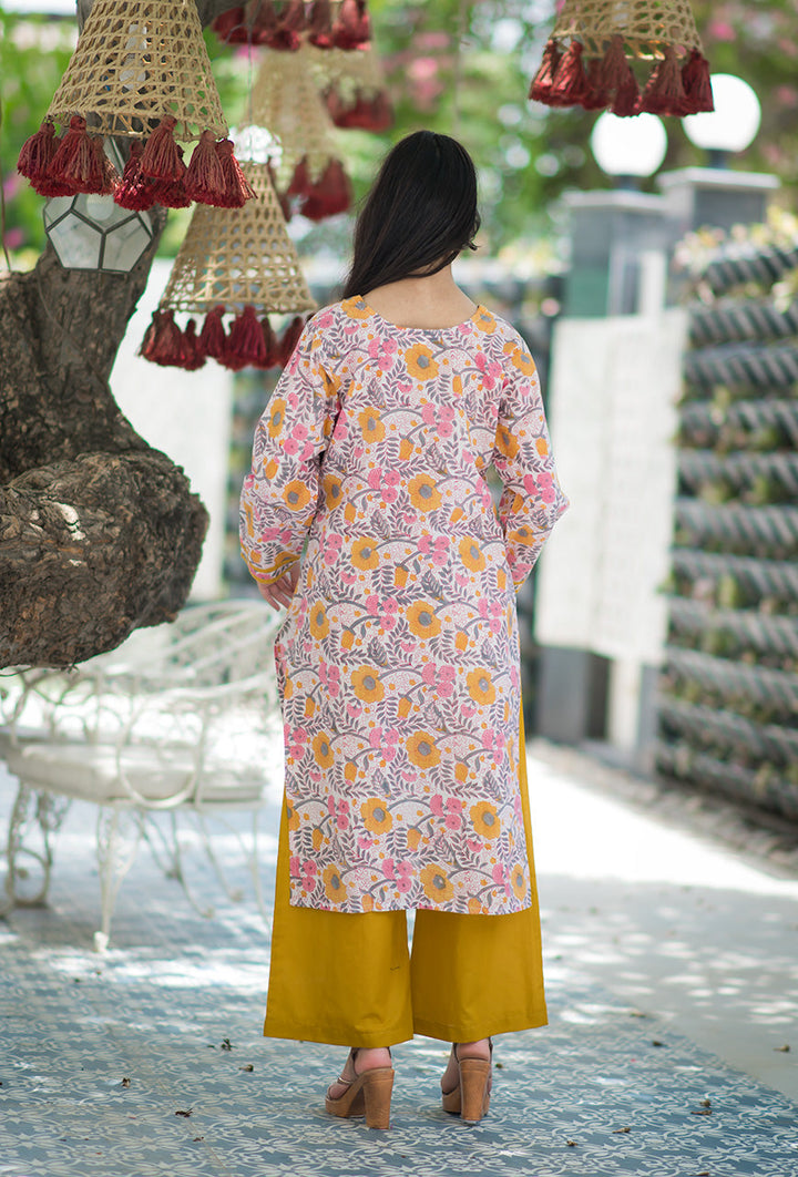 Sunflower-White-Cotton-Hand-Block-Print-Kurta