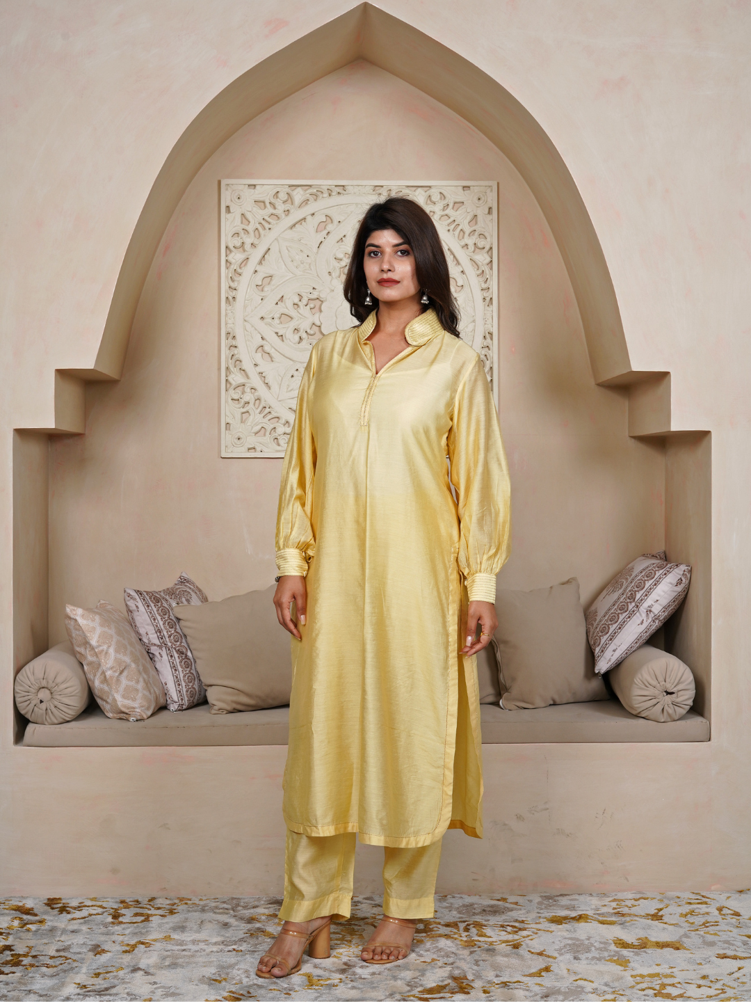 Sunflower-Yellow-Cotton-Silk-Chanderi-2-Piece-Kurta-Set