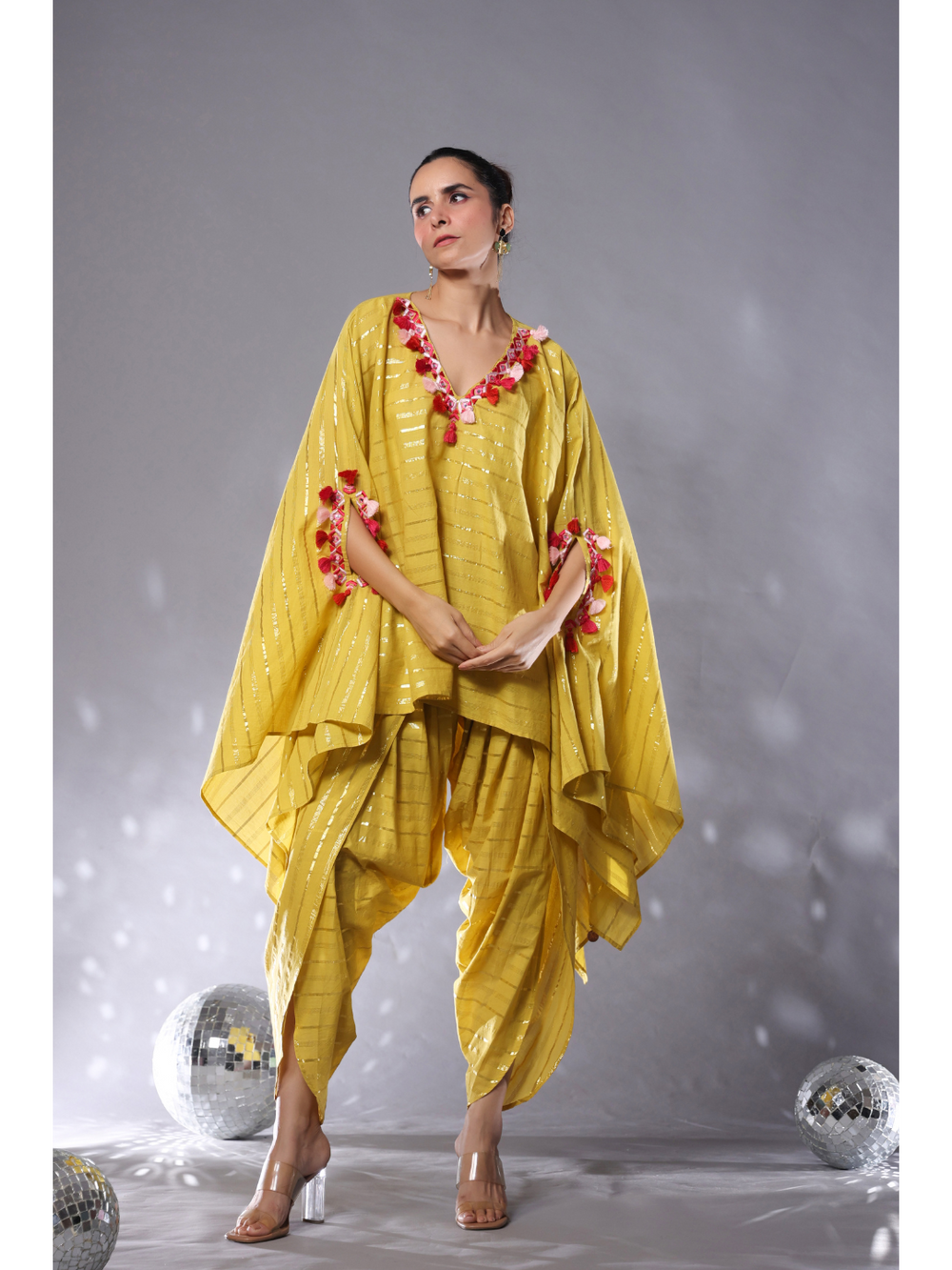 Sunkissed Yellow Cotton Lurex Kaftan Co-Ord Set