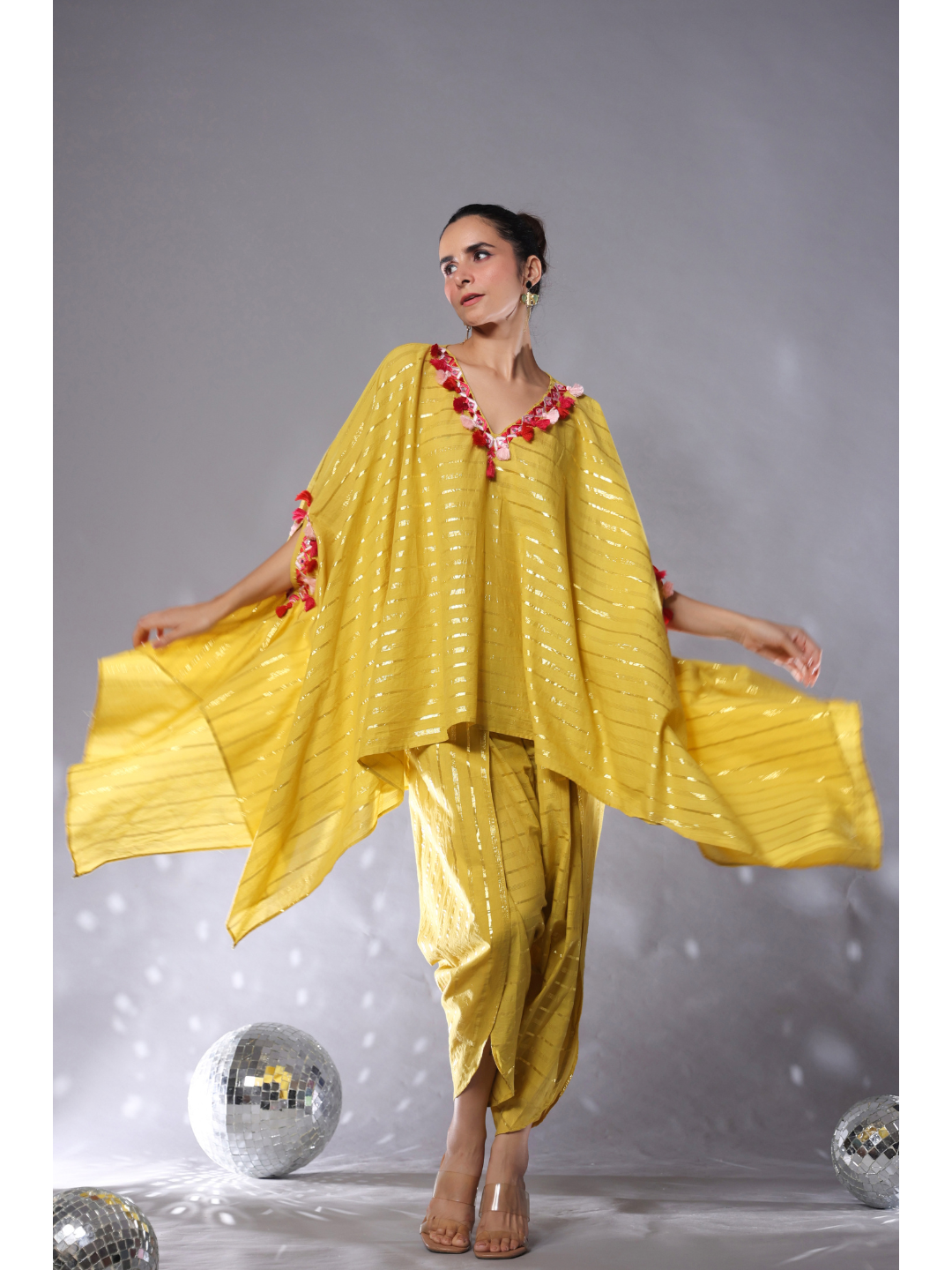 Sunkissed Yellow Cotton Lurex Kaftan Co-Ord Set