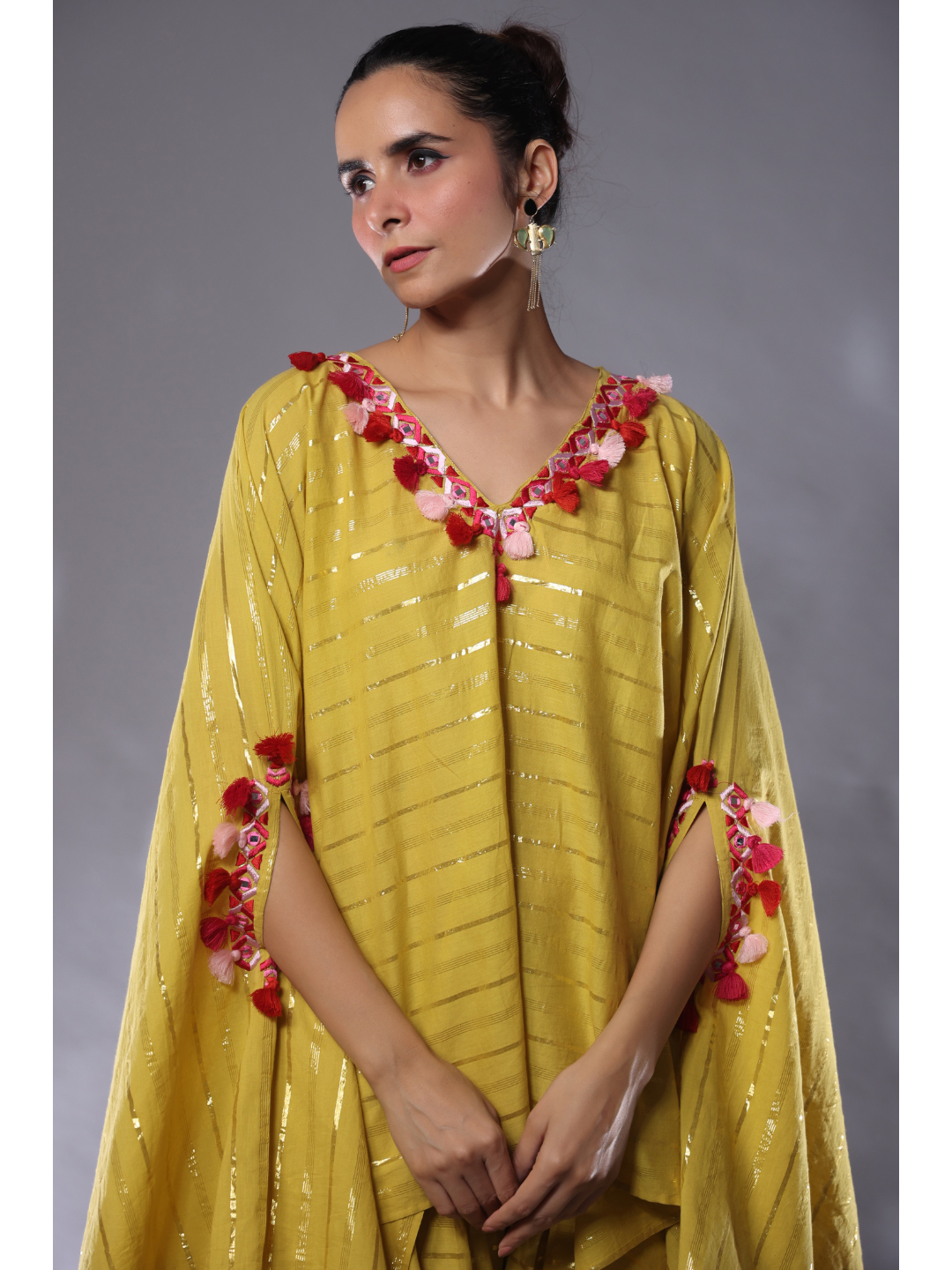 Sunkissed Yellow Cotton Lurex Kaftan Co-Ord Set