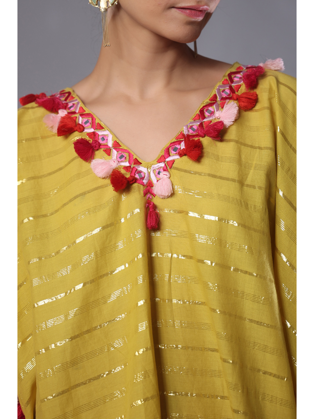 Sunkissed Yellow Cotton Lurex Kaftan Co-Ord Set