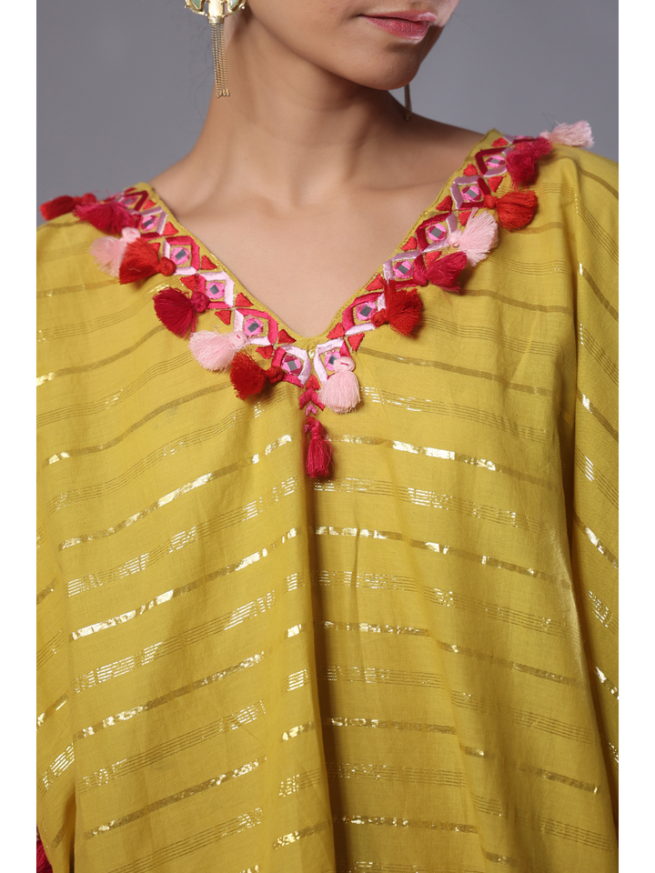 Sunkissed Yellow Cotton Lurex Kaftan Co-Ord Set