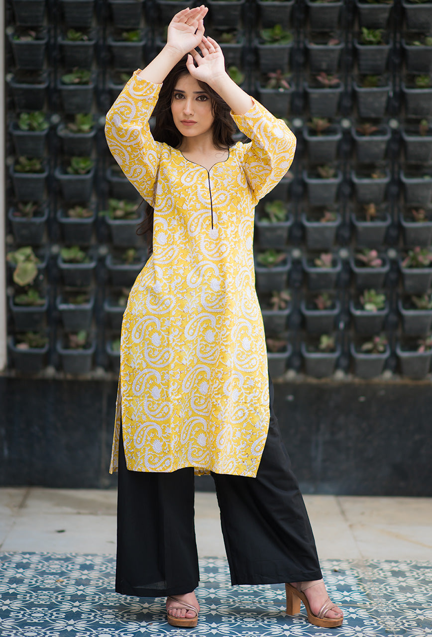 Sunny-Yellow-Days-Hand-Block-Print-Cotton-Kurta