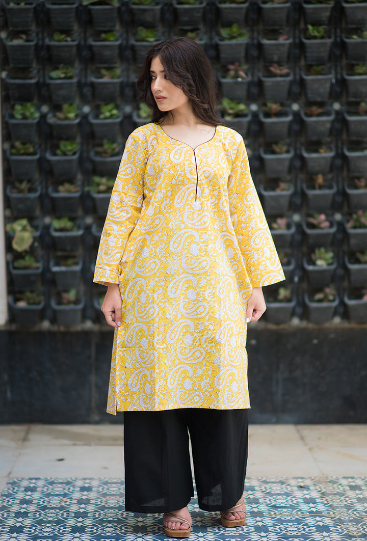 Sunny-Yellow-Days-Hand-Block-Print-Cotton-Kurta