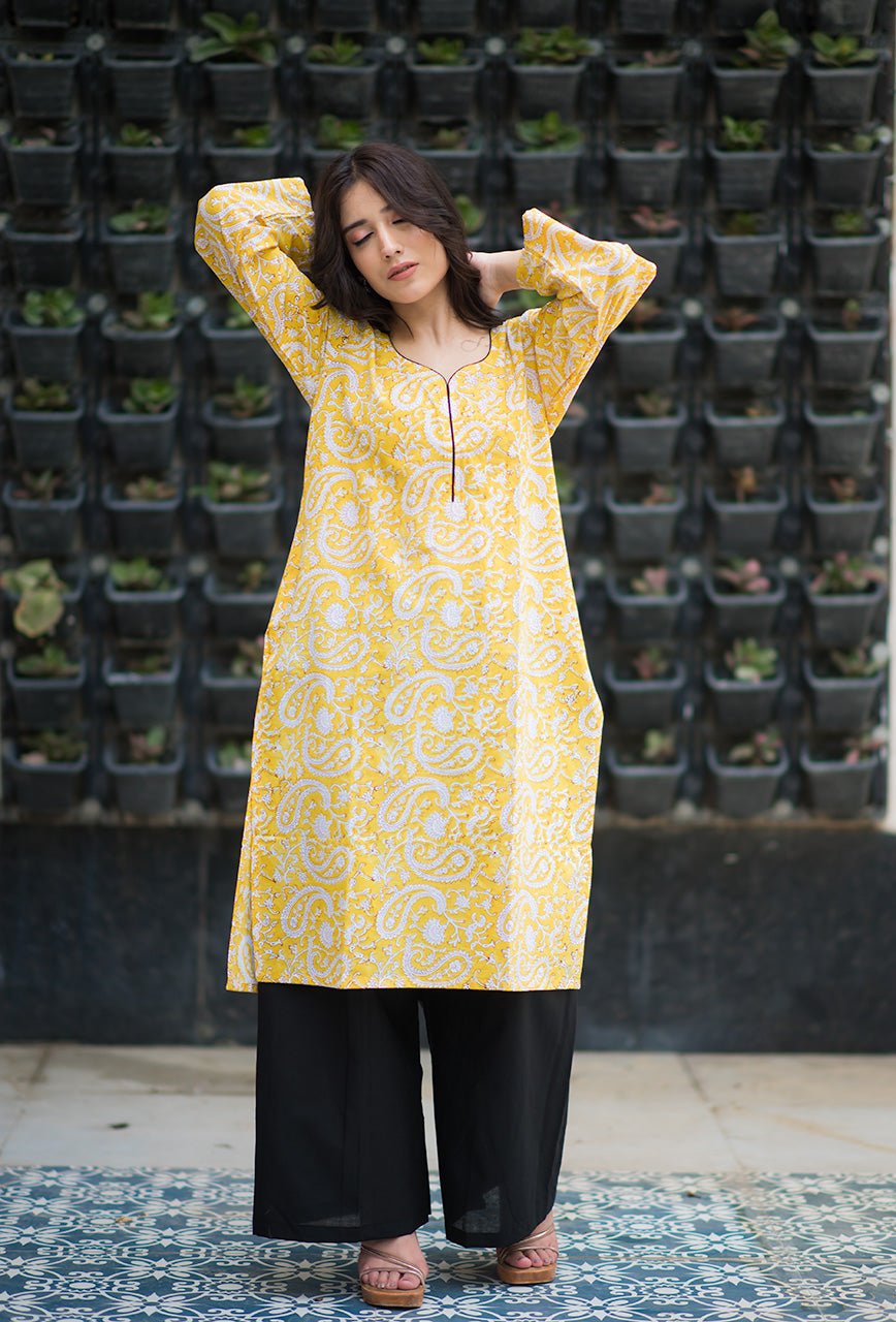 Sunny-Yellow-Days-Hand-Block-Print-Cotton-Kurta