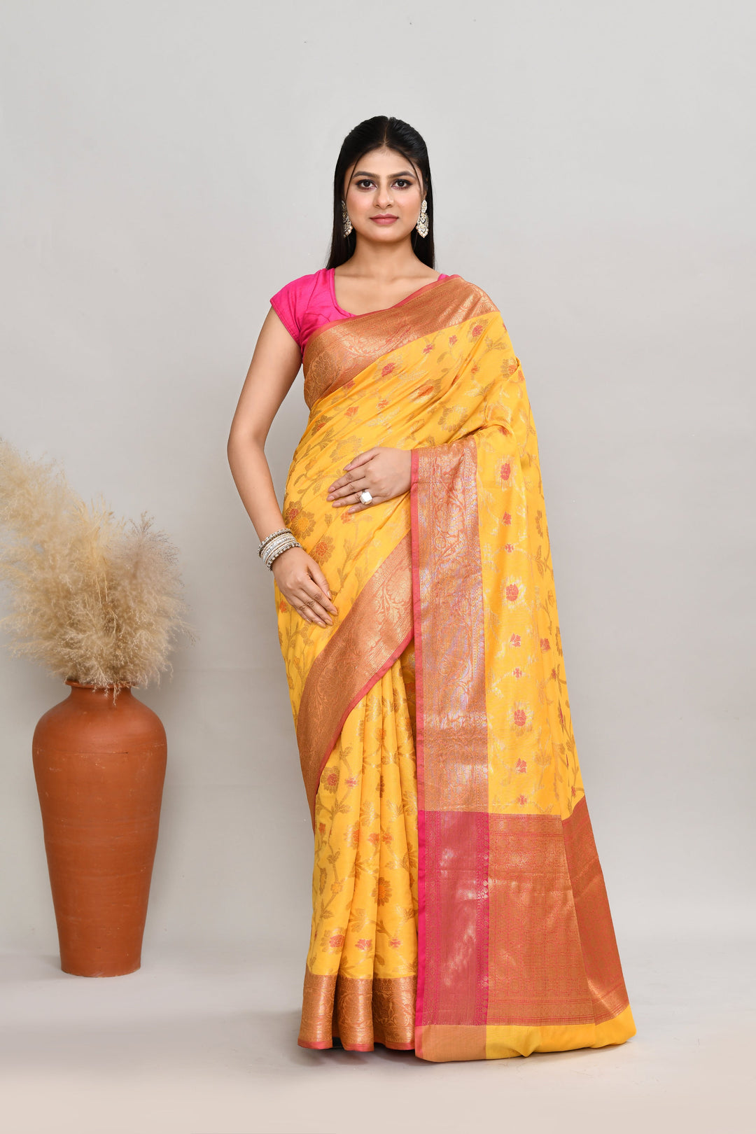 Sunny-Yellow-Semi-Silk-Banarasi-Zari-Work-Saree